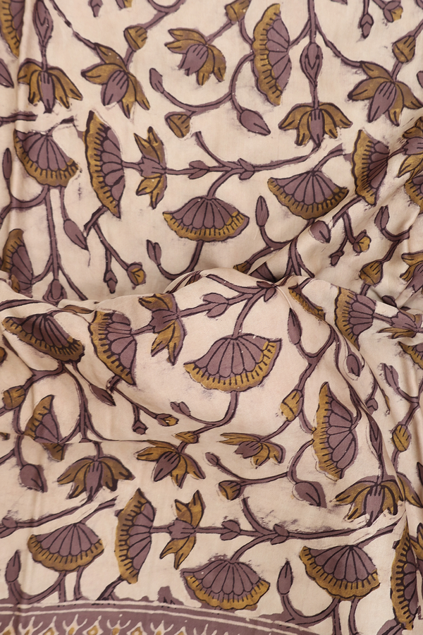 Modal Silk Saree In Cream Color With Floral Design