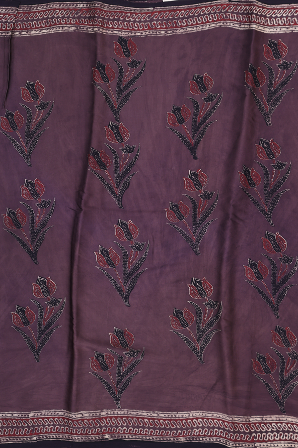 Modal Silk Saree In Dark Brown With Floral Printed Design
