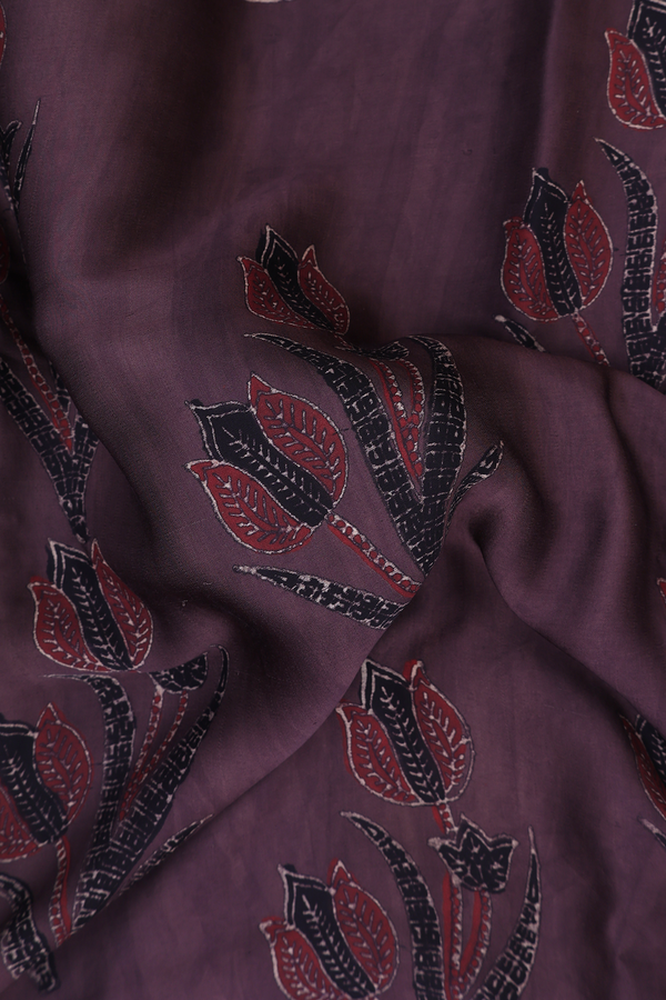 Modal Silk Saree In Dark Brown With Floral Printed Design