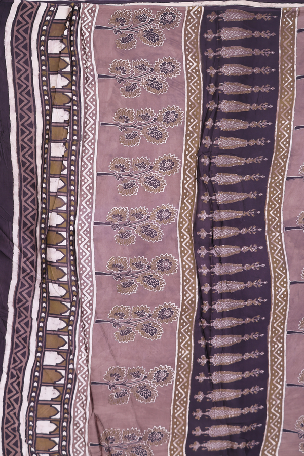 Modal Silk Saree In Dark Oak Brown With Floral Design