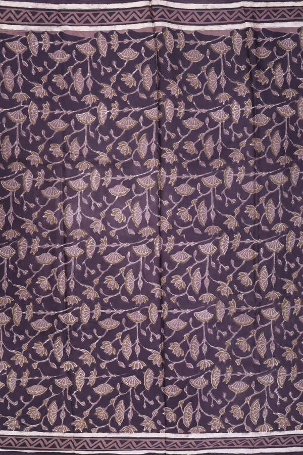 Modal Silk Saree In Dark Oak Brown With Floral Design