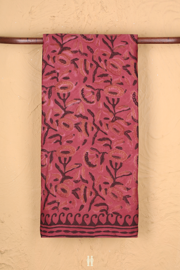Modal Silk Saree In Dusty Red With Printed Design