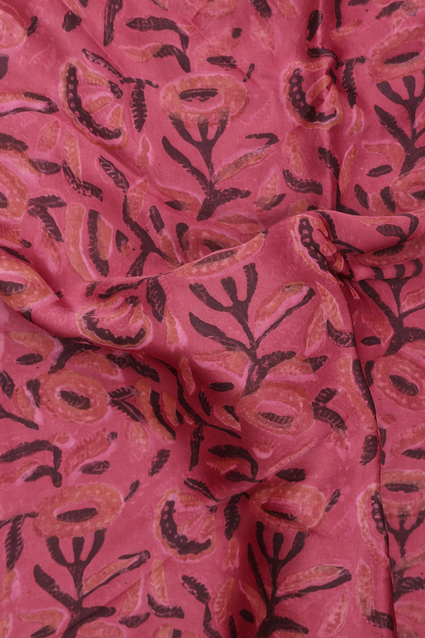 Modal Silk Saree In Dusty Red With Printed Design
