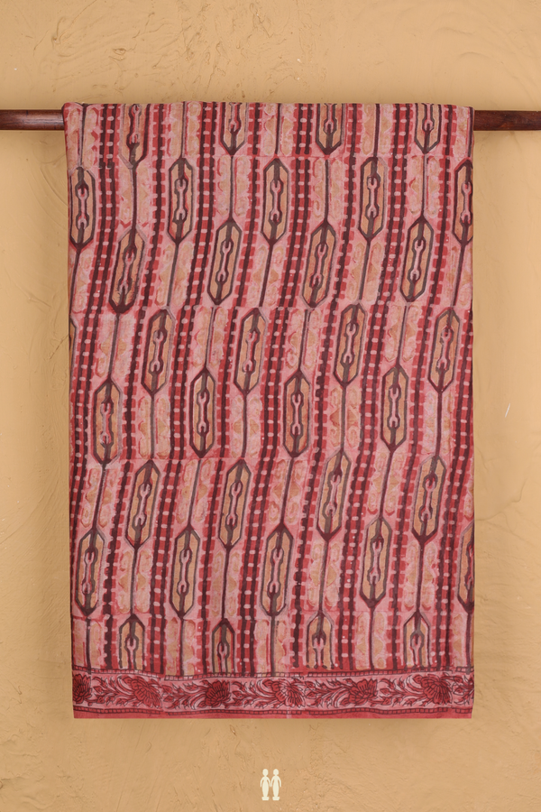 Modal Silk Saree In Dusty Red With Stripes Design
