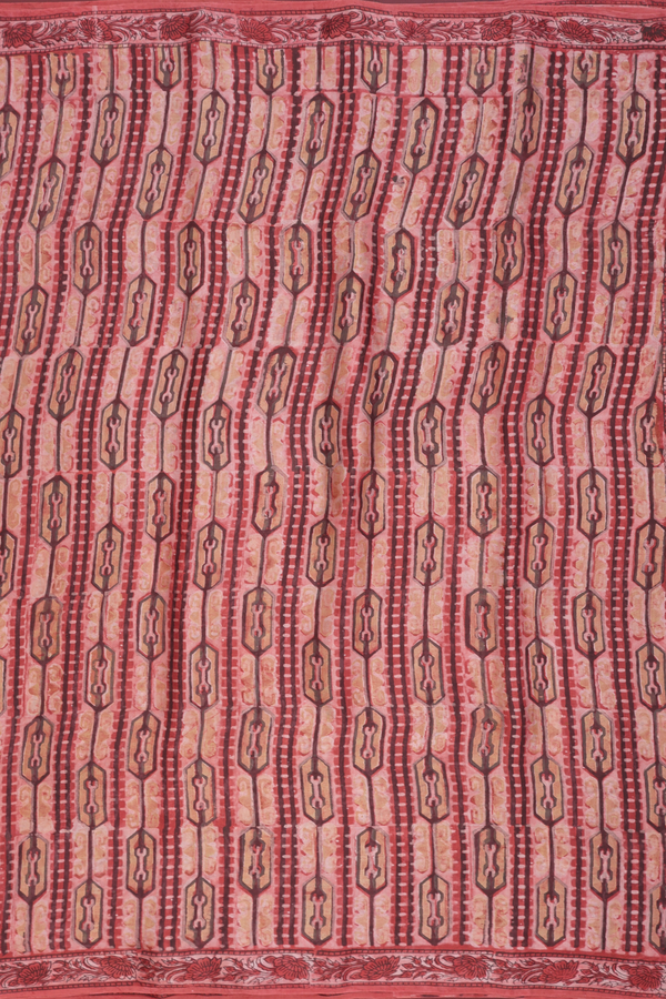 Modal Silk Saree In Dusty Red With Stripes Design