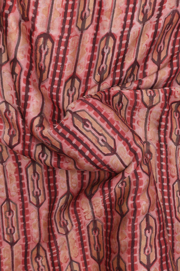 Modal Silk Saree In Dusty Red With Stripes Design