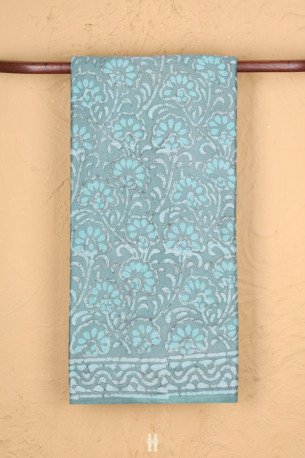 Modal Silk Saree In Greenish Grey With Floral Design