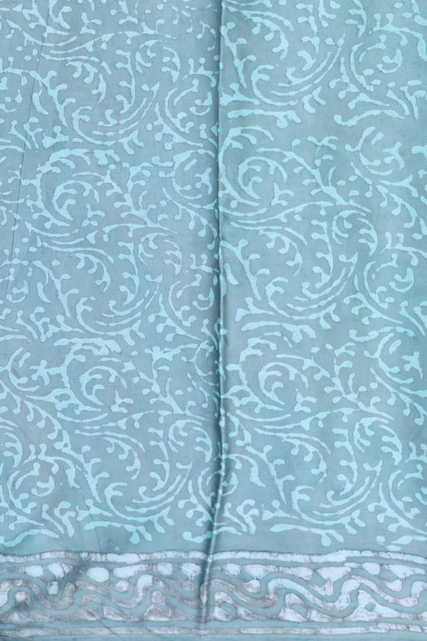 Modal Silk Saree In Greenish Grey With Floral Design