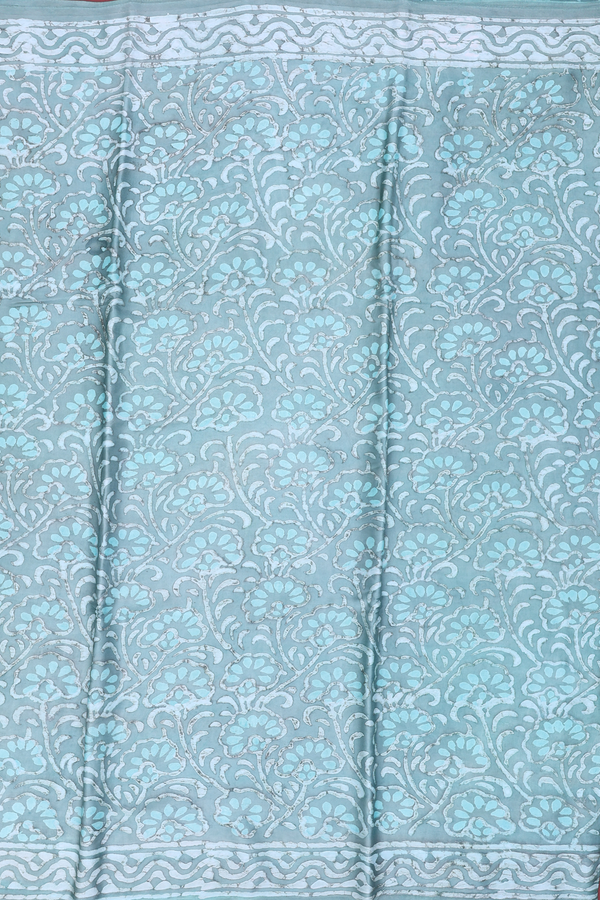 Modal Silk Saree In Greenish Grey With Floral Design