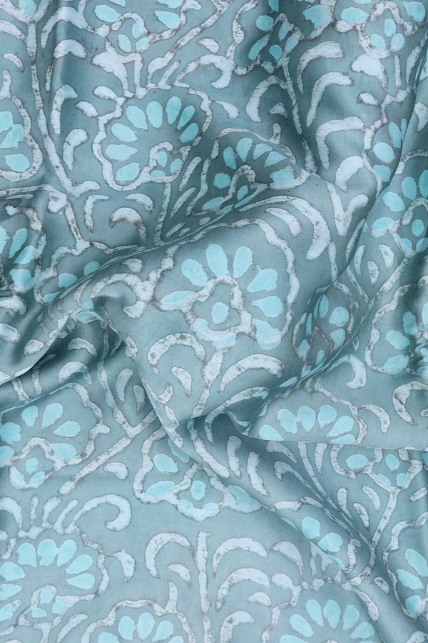 Modal Silk Saree In Greenish Grey With Floral Design