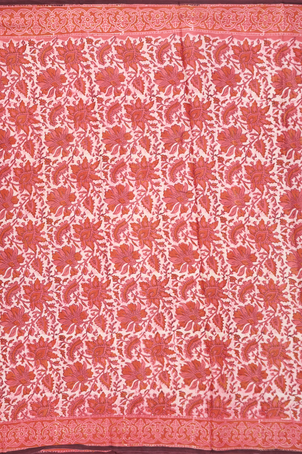 Modal Silk Saree In Orange With Floral Design