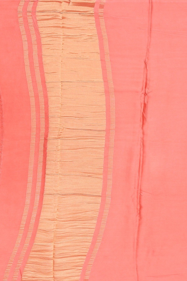 Modal Silk Saree In Peach With Zari Pallu