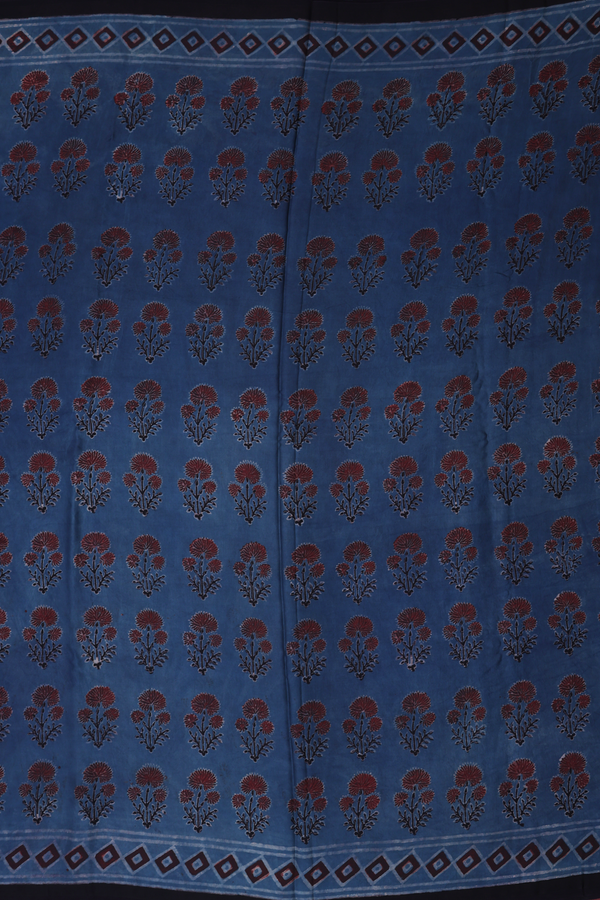 Modal Silk Saree In Prussian Blue With Floral Printed Design