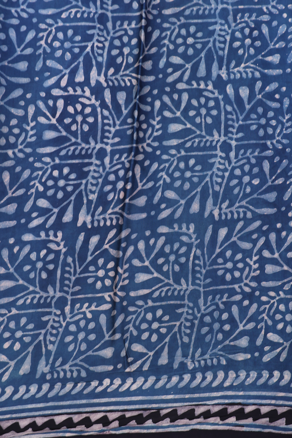 Modal Silk Saree In Prussian Blue With Floral Design
