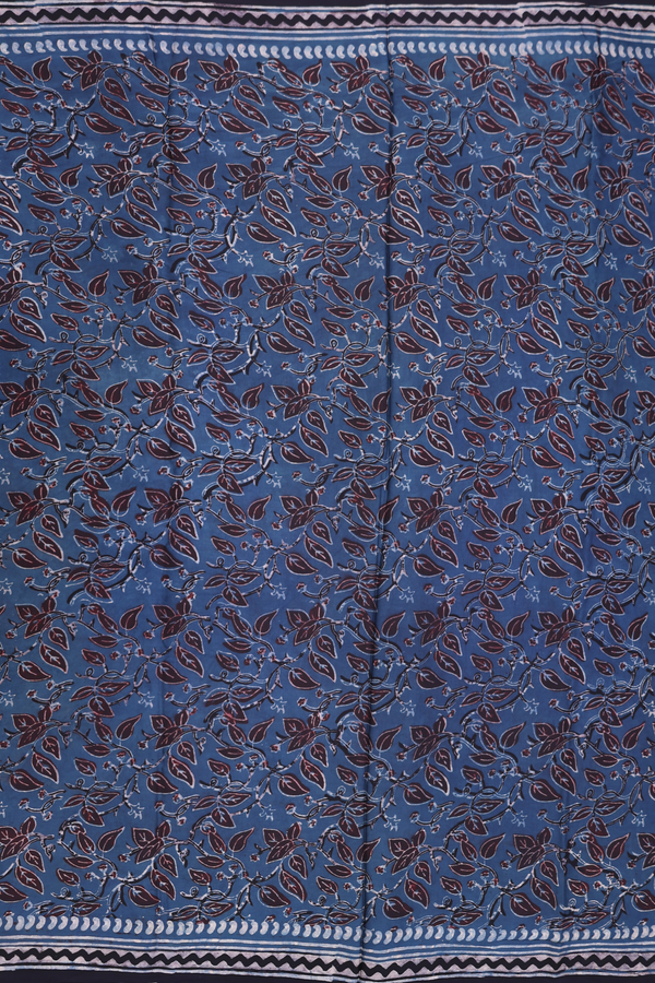 Modal Silk Saree In Prussian Blue With Floral Design