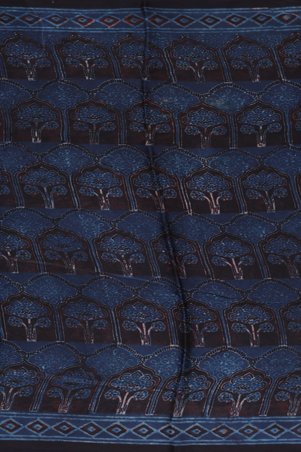 Modal Silk Saree In Prussian Blue With Tree Design