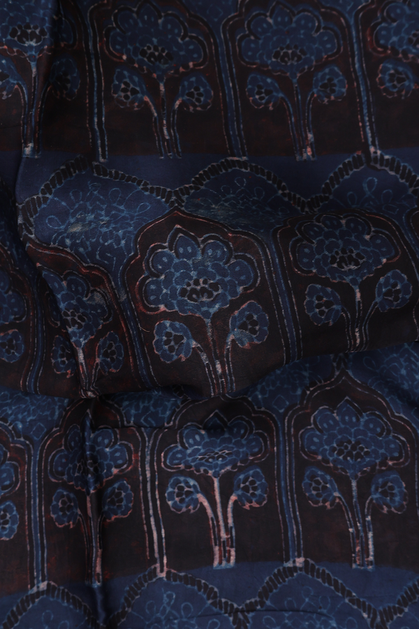 Modal Silk Saree In Prussian Blue With Tree Design