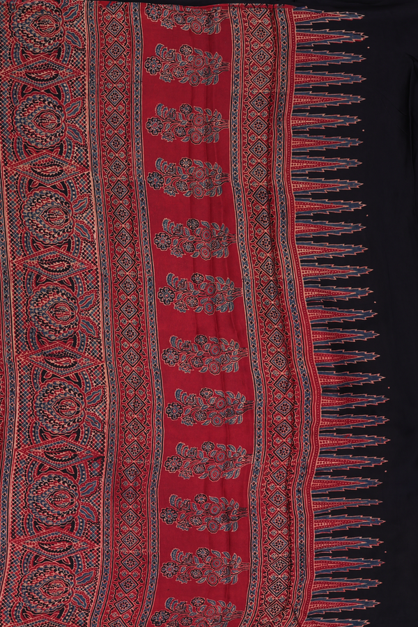 Modal Silk Saree In Ruby Red With Scallop Design