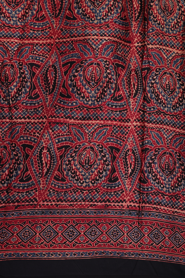 Modal Silk Saree In Ruby Red With Scallop Design