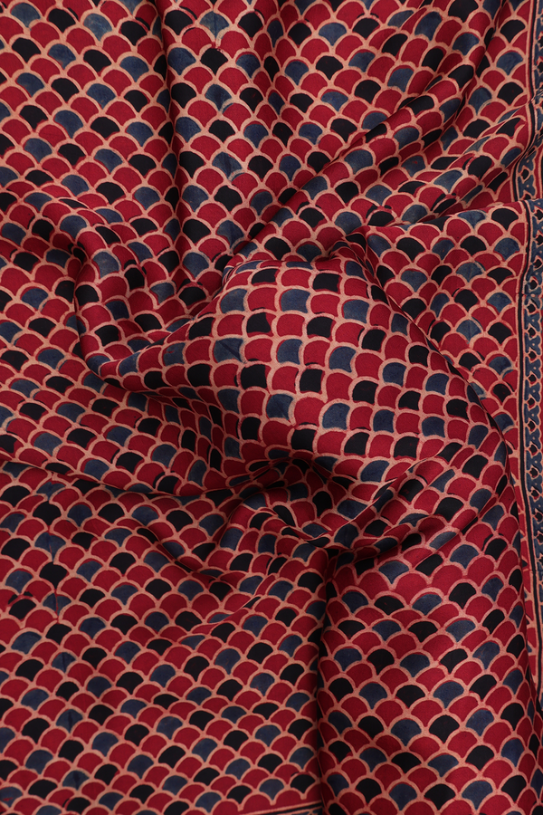 Modal Silk Saree In Ruby Red With Scallop Design