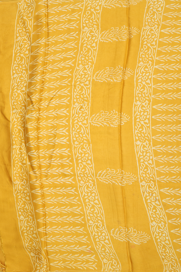 Modal Silk Saree In Saffron Yellow With Paisley Design