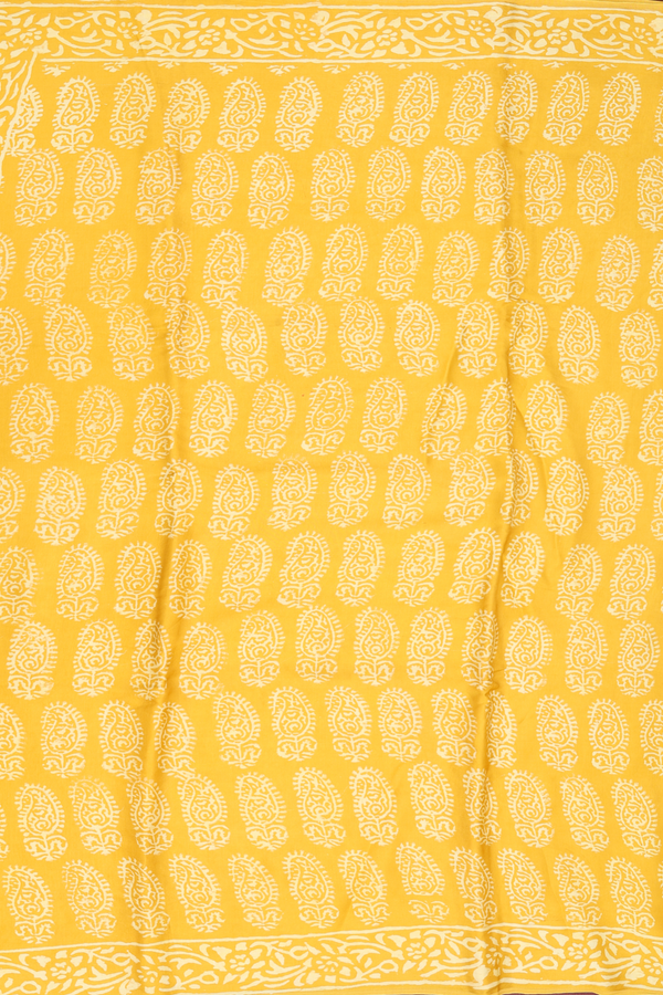 Modal Silk Saree In Saffron Yellow With Paisley Design