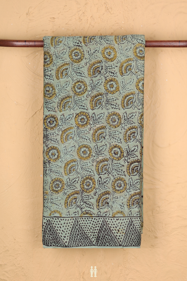 Modal Silk Saree In Sage Green With Floral Design