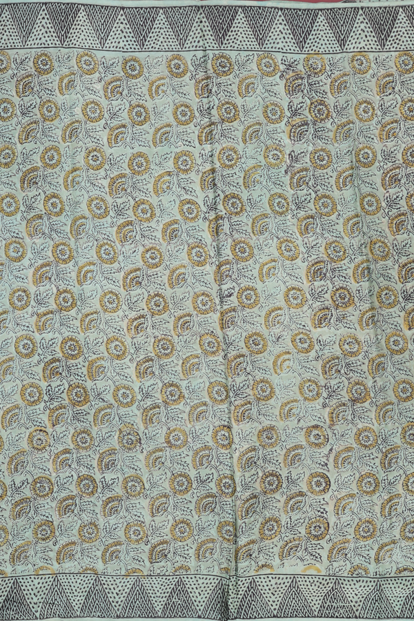 Modal Silk Saree In Sage Green With Floral Design