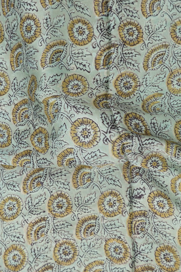 Modal Silk Saree In Sage Green With Floral Design