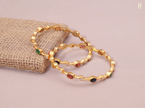 Multi Color Stone Gold Plated Pure Silver Bangles