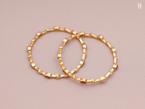 Multi Color Stone Gold Plated Pure Silver Bangles