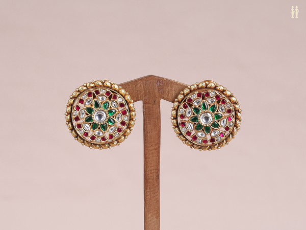 Chakram Design Gold Plated Pure Silver Stud Earrings