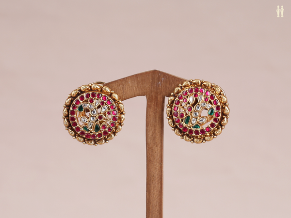 Chakram Design Gold Plated Pure Silver Stud Earrings