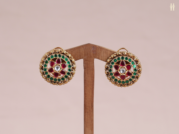 Chakram Design Gold Plated Pure Silver Stud Earrings