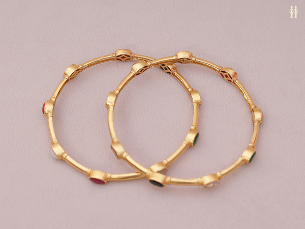 Multicolor Stone Gold Plated Pure Silver Bangles