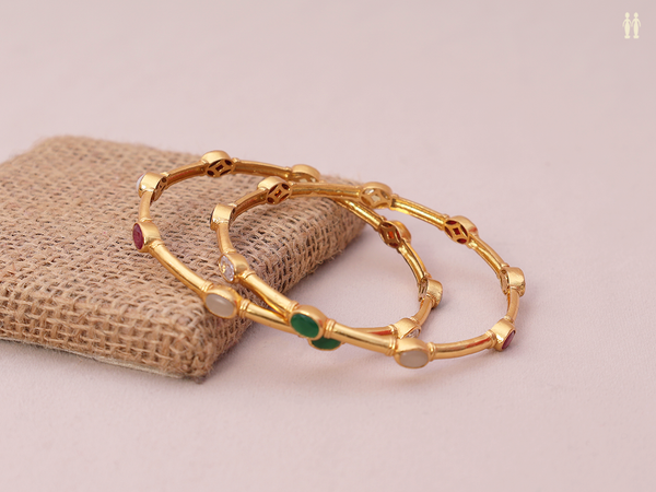 Multicolor Stone Gold Plated Pure Silver Bangles