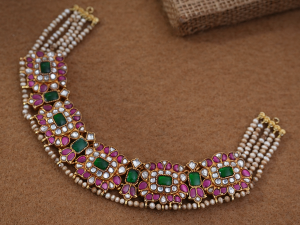 Multicolor Stone Gold Plated Pure Silver Choker