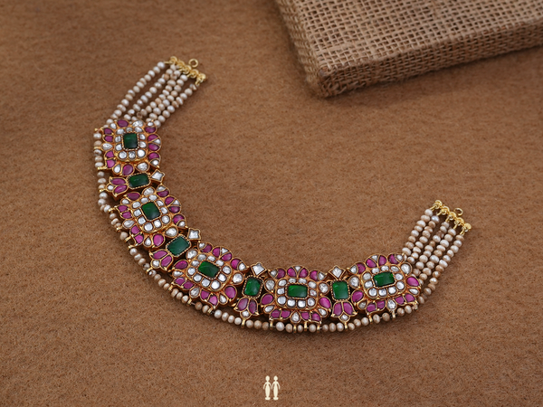 Multicolor Stone Gold Plated Pure Silver Choker