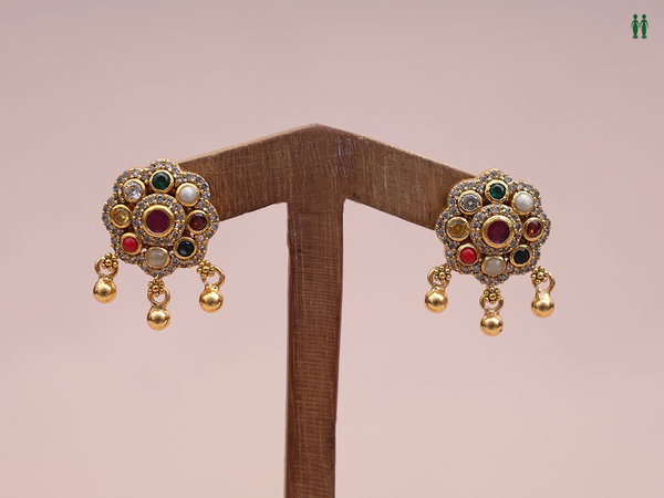 Multicolor Stone Gold Plated Pure Silver Earrings