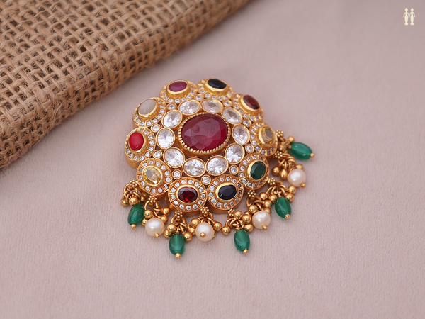 Multicolor Stone Gold Plated Pure Silver Juda Pin