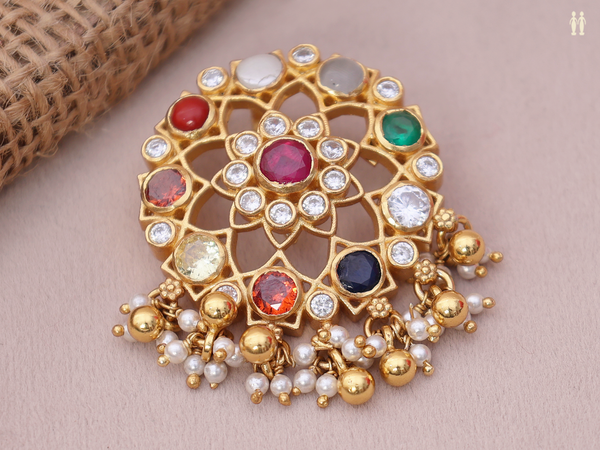 Multicolor Stone Gold Plated Pure Silver Juda Pin