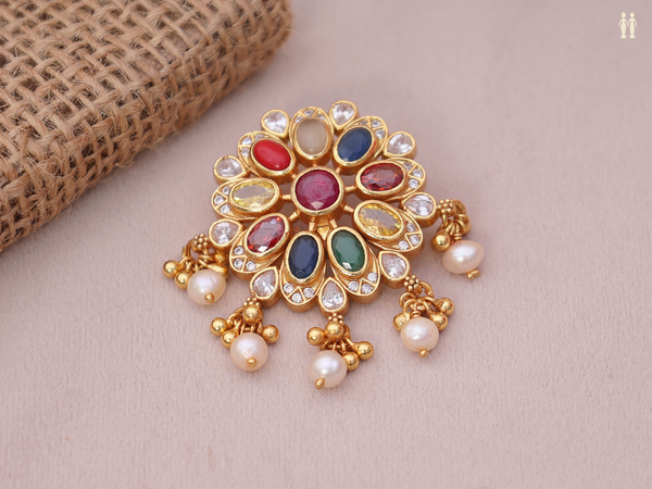 Multicolor Stone Gold Plated Pure Silver Juda Pin