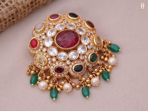 Multicolor Stone Gold Plated Pure Silver Juda Pin
