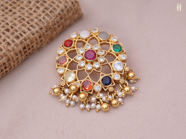 Multicolor Stone Gold Plated Pure Silver Juda Pin