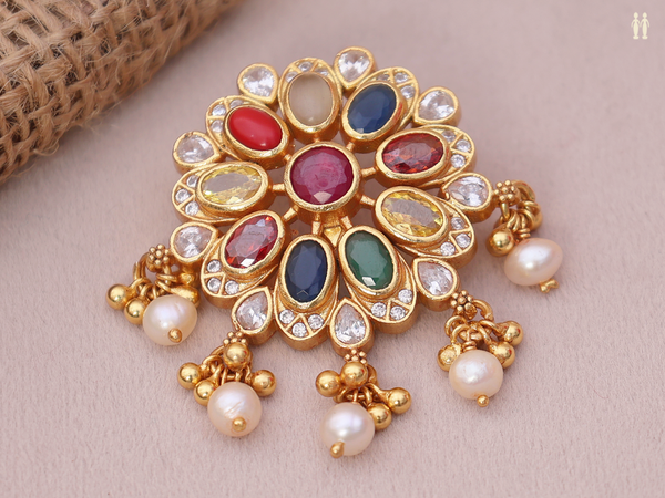 Multicolor Stone Gold Plated Pure Silver Juda Pin