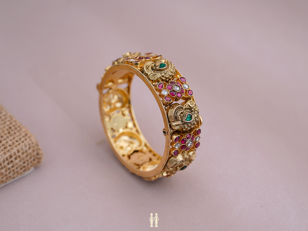 Multicolor Stone Gold Plated Silver Screw Bangle
