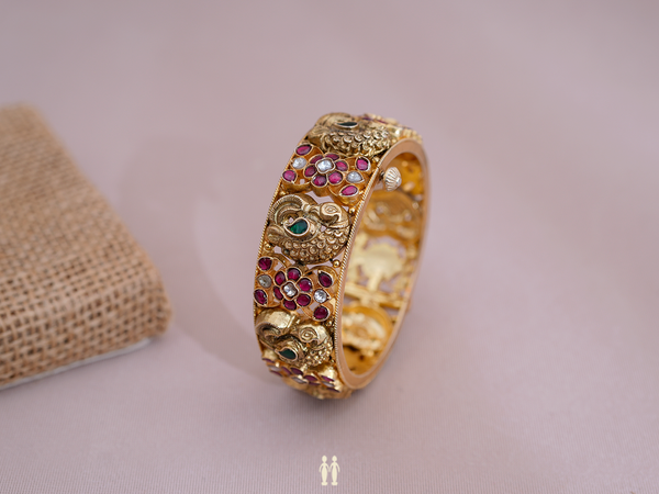 Multicolor Stone Gold Plated Silver Screw Bangle