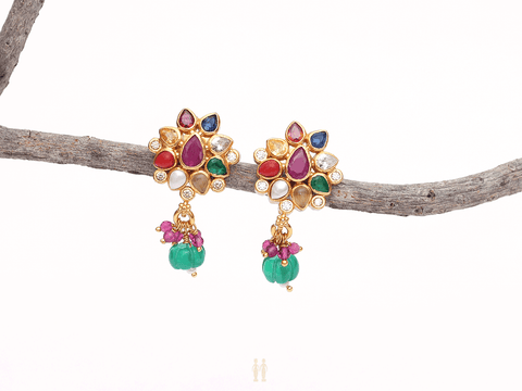 Multicolor Stone Gold-Plated Silver Earrings