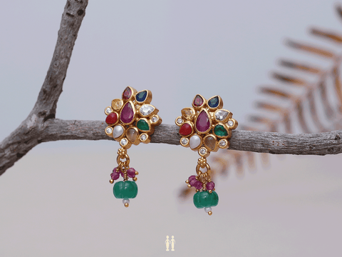 Multicolor Stone Gold-Plated Silver Earrings