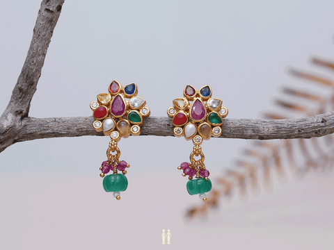 Multicolor Stone Gold-Plated Silver Earrings